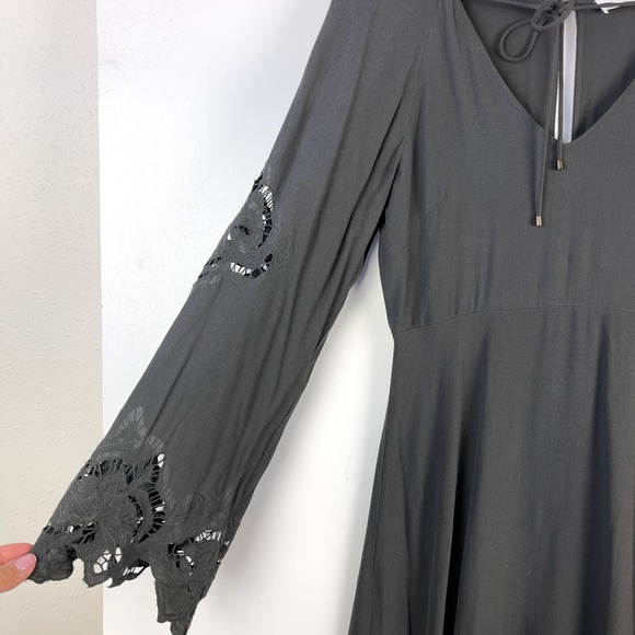 ASTR The Label Nordstrom (S) Fern Eyelet Sleeve V-Neck Mini Dress Viscose Gray - Picture 2 of 10